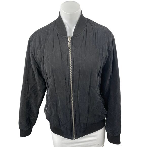 Pins and Needles Women's Black Full Zip Long Sleeve Quilted Bomber Coat Jacket M - Picture 1 of 3